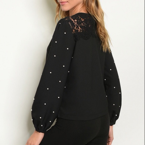 Pearls + Lace Long Sleeve Top - Picture 3 of 3